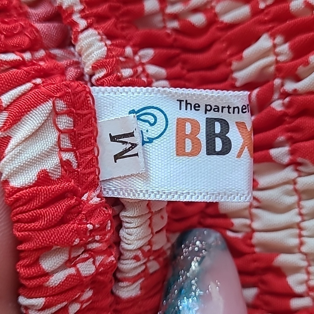 BBX Red Floral Smocked Mini Dress M - Picture 7 of 8